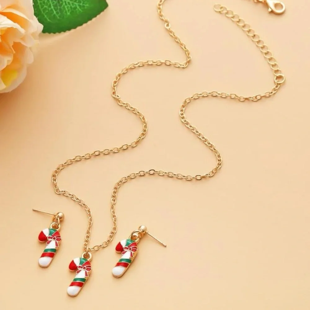 Christmas Candy Cane Jewelry Set – Holiday Necklace & Earrings
